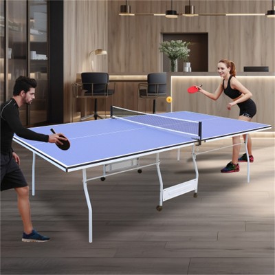 YONWAY Mid-Size Table Tennis Table Foldable Ping Pong Table Set for Games with Net,2 Table Tennis Paddles and Balls