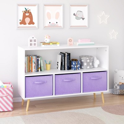 Kumasinova Kids Bookcase with Sturdy Pine Legs,Versatile Clothes Drawer & Display Open Shelf for Living Room & Bedroom,13lbs Max/Shelf