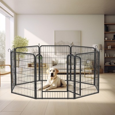 Akoasm 39.37 inch 8 Panels Heavy Duty Metal Dog Fence For All Sizes Dogs-Black