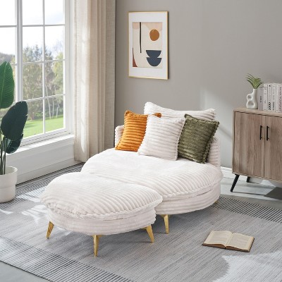 NicBex Modern 39 Inch Accent Chair and Ottoman Sets, Corduroy Fabric Sofa Chair with Cup Holder and 2 Pillows for Bedroom, Living Room