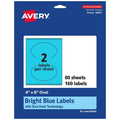 Avery Bright Blue Paper Labels, 4" x 6" Oval
