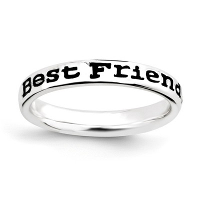 Black Bow Jewelry 3.5mm Sterling Silver Stackable Black Enamel Best Friends Script Band