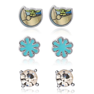 Star Wars Grogu Fashion Silver Plated Stud Earrings Set - 3 Pairs