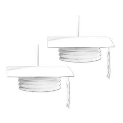 Beistle Grad Cap Paper Lanterns, 9", (4/Pkg) White