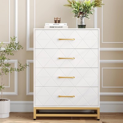 Garvee Wooden Dresser for Bedroom – Elegant 4-Drawer Chest of Drawers with Modern Design – Space-Saving Storage Solution for Various Rooms, White