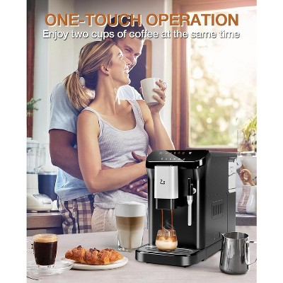 Acekool 20Bar Fully Automatic Espresso Machine, Built-in Grinder, Touch Control, Dual Boiler, Milk Frother & Auto-Cleaning System, 1.5L Tank, Black