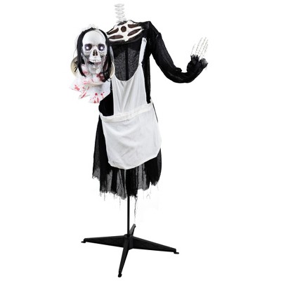 Northlight LED Lighted and Animated Skeleton Maid Head-in-Hand Halloween Figure - 57"
