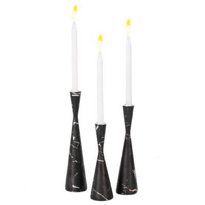 Fabulaxe Decorative Resin Taper Candle Holders, Marble Design Modern Candlesticks