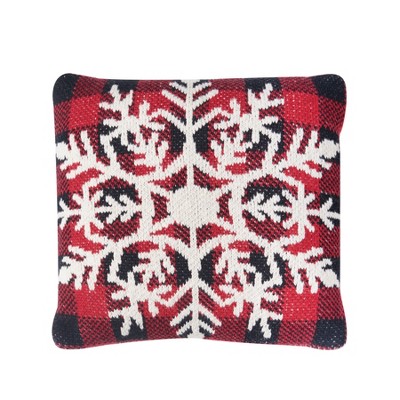 C&F Home White Snowflake Plaid Knitted Cotton Christmas Accent Pillow, 12" x 12"
