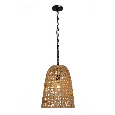 LNC Echbienisra 1-Light Matte Black Canopy with Natural Rattan Shade: UL Listed, Adjustable Height