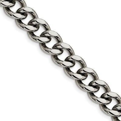 Black Bow Jewelry Men's 11.5mm Stainless Steel Heavy Flat Curb Chain Necklace