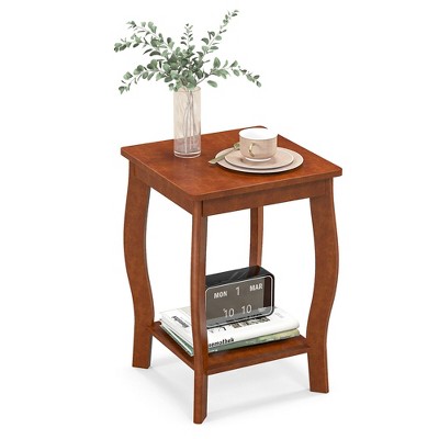 Tangkula 2-Tier Square End Table Narrow Sofa Side Nightstand w/ Storage Shelf & Wood Legs
