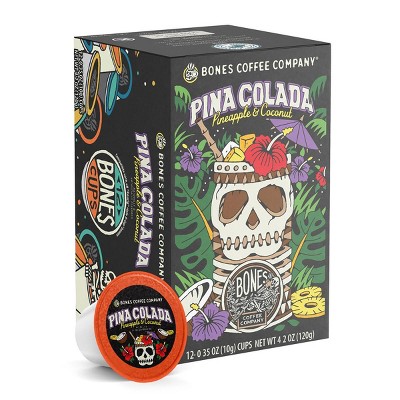 Bones Coffee Company Pina Colada Pineapple and Coconut Flavor 12 ct Single-Serve Bones Cups Coffee Pods Keurig Coffee Maker Compatible