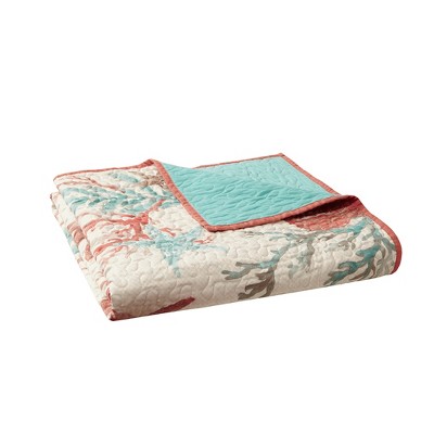 Gracie Mills Koreen Coastal Cotton Quilted Oversized Throw Blanket - Throw - Coral