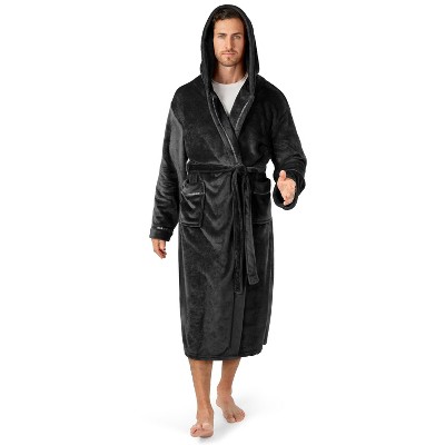 PAVILIA Mens Robe, Hooded Soft Bathrobe for Men, Fleece Plush Warm Shawl Collar Hood Pockets for Bath Shower Spa