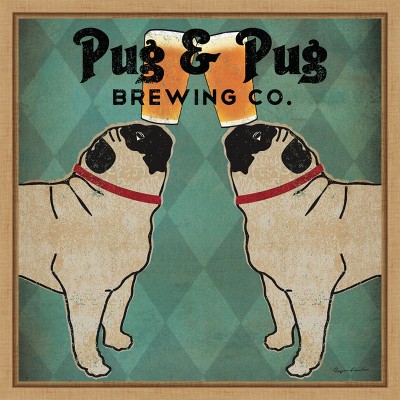 Amanti Art Pug and Pug Brewing Square by Ryan Fowler Framed Canvas Wall Art