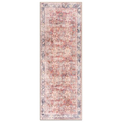 World Rug Gallery Vintage Bordered Machine Washable Non Slip Area Rug:  Flat Pile,  Stain & Water Resistant