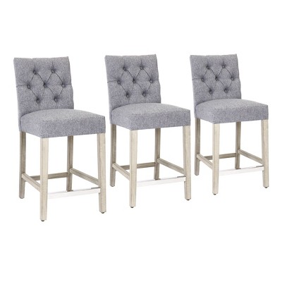 WestinTrends Hayes 24" Linen Fabric Tufted Counter Stool (Set of 3), Antique Gray, Gray