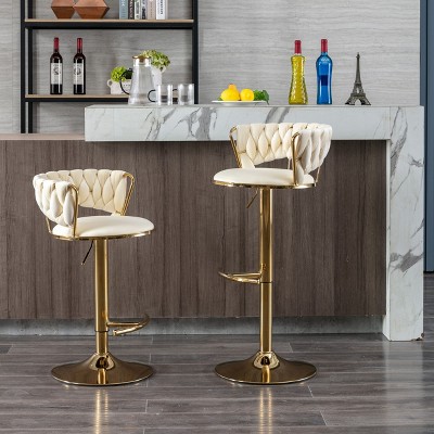 PAGED Modern Height-Adjustable Swivel Bar Stools Set of 2, Counter Stools with Backs for Pub, Dining Room