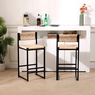 NicBex Set of 2 Bar Stools for Kitchen Island,Paper Rope Woven Counter Bar Stools with Footrests,Bar Chairs for Dining Rooms,Kitchens,Islands