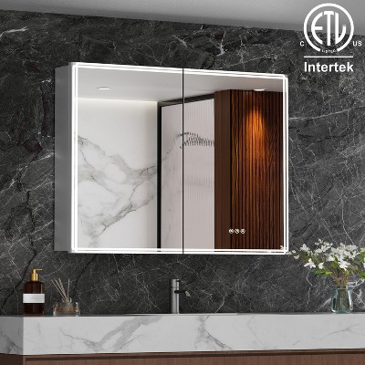 LED Bathroom Medicine Cabinet with Mirror, 3-Mode Dimmable Light, Anti-Fog, Memory Function, Outlet