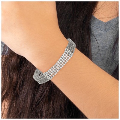 Chisel Stainless Steel Polished with Cubic Zirconia Mesh Multi Strand 6.5" Bracelet with 1.5" Extension