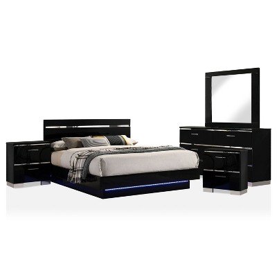 5pc Eastern King Cavatao Bedroom Set with Led Light Black/Chrome - miBasics: Modern Furniture, Chrome Accents