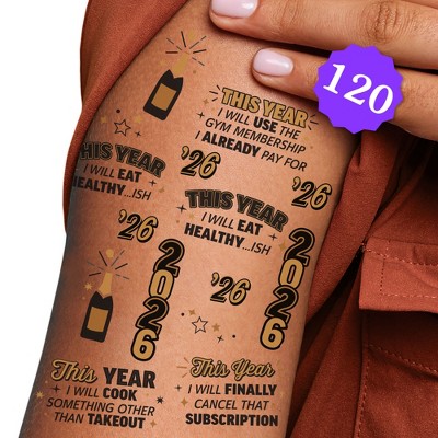 Big Dot of Happiness Happy New Year Temporary Tattoo, 2026 New Year's Eve Resolution Tattoos, NYE Party Favors, New Year's Eve Party Supplies, Set of
