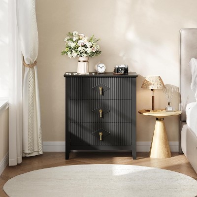 Acekool 27.6" 3-Drawer Fluted Dresser, Wide Storage Organizer Cabinet, Entryway & Bedroom