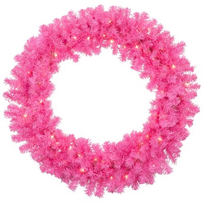 Northlight Pre-Lit Artificial Pine Christmas Wreath - 36" - Pink - Clear Lights