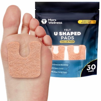 U-Shaped Callus Pads, 1/4" Thick, Flesh Colored, Pack of 30 with Adhesive