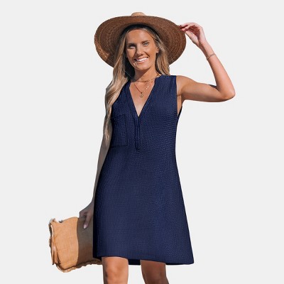 Women's Navy Crochet Sleeveless Cover-Up Dress for Beach Getaways - Cupshe