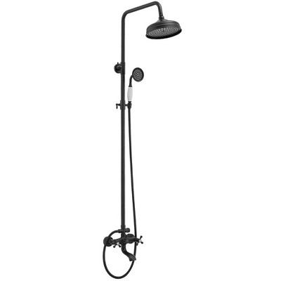 BWE 3-Spray Bathroom Outdoor Wall Bar Shower Kit with Tub Faucet Double Cross Handle in Matte Black