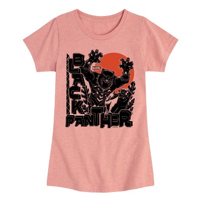 Girls' - Marvel - Black Panther Linocut Style Print Fitted Short Sleeve Graphic T-Shirt