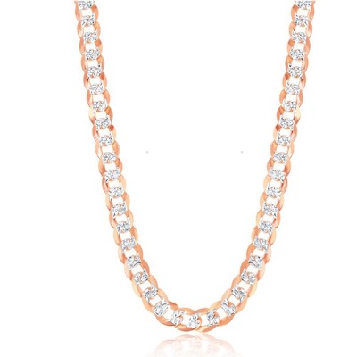 Links of Italy Sterling Silver 7.3mm Flat Pave Cuban Chain  - Available Sizes: 18  , 22  , 24  Inches