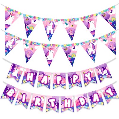Treasures Gifted Unicorn Banner & Pennants Kit - Rainbow Unicorn Party Supplies