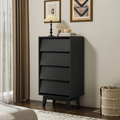 Grungis Wooden Dressers with Storage,4 Drawers Vintage-style and Bevel Design Double Dresser for Bedroom