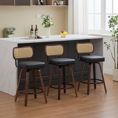 FONTOI 3PCS Swivel Upholstered Barstools, Counter Height Bar Chairs, Island Stools for Kitchen Counter, Black, 16.93"*35.43"*22.04"