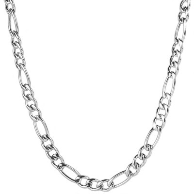 West Coast Jewelry Men's Polished Figaro Chain Stainless Steel Necklace (7mm) - 24"