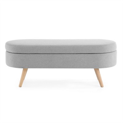 Tramull Handmade Oval Storage Ottoman Bench with Rubber Wood Legs, Upholstered Footstool Seat for Living Room
