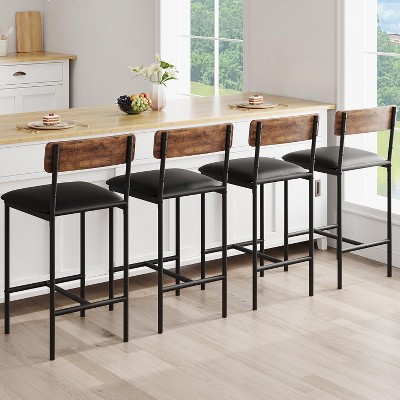 Bar Stools Set of 4, Kitchen Bar Stools with Footrest,Upholstered Counter Height Barstools, Bar Chairs with Back for Kitchen Island, Apartment