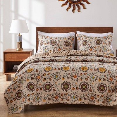 Greenland Home Fashions Andorra Quilt Set Cream/Brown/Mustard Yellow