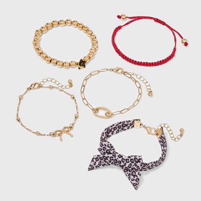 Girls' 5pk Leopard Bow Bracelet Set - art class™