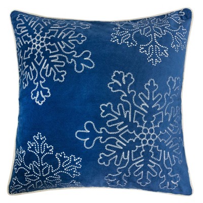 Gulches Blue Velvet Holiday Throw Pillow 20¡Á20" with Silver Snowflake Embroidery and Insert