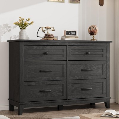 47" Wide Black Wooden Freestanding 6-Drawer Dresser – Storage Chest for Bedroom, Living Room, Entryway