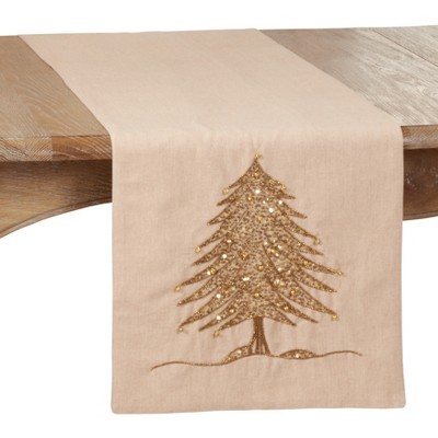 Saro Lifestyle Beaded Table Runner With Christmas Tree Design