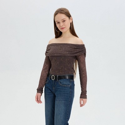 Women's Long Sleeve Off the Shoulder Foldover Top - Wild Fable™