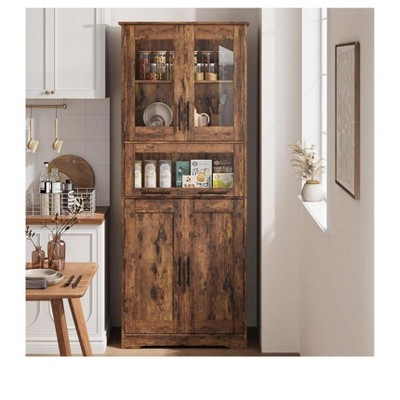 Versatile freestanding tall cabinet with glass doors, perfect for living room and kitchen storage and style