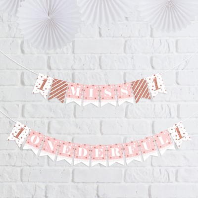 Big Dot of Happiness 1st Birthday Little Miss Onederful - Girl First Birthday Party Mini Pennant Banner - Miss Onederful