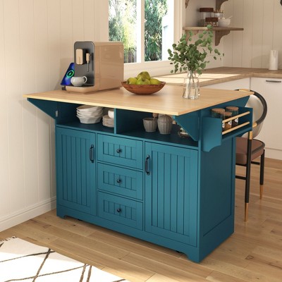 Sapphtopaz Large Kitchen Island with Power Outlet & 2 Drop Leaf, Rolling Kitchen Cart with Wheels, Folding Island Table for Kitchen, Dining Room